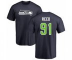 Seattle Seahawks #91 Jarran Reed Navy Blue Name & Number Logo T-Shirt