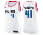 Women's Dallas Mavericks #41 Dirk Nowitzki Swingman White Pink Fashion Basketball Jersey