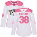 Women Nashville Predators #38 Ryan Hartman Authentic White Pink Fashion NHL Jersey