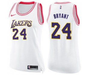 Women\'s Los Angeles Lakers #24 Kobe Bryant Swingman White Pink Fashion Basketball Jersey
