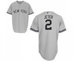 New York Yankees #2 Derek Jeter Authentic Grey Name On Back Baseball Jersey