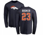 Denver Broncos #23 Devontae Booker Navy Blue Name & Number Logo Long Sleeve T-Shirt