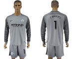 2017-18 Manchester City 1 C.BRAVO Gray Goalkeeper Long Sleeve Soccer Jersey