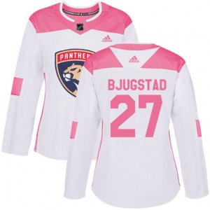 Women\'s Florida Panthers #27 Nick Bjugstad Authentic White Pink Fashion NHL Jersey