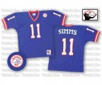 New York Giants #11 Phil Simms Blue Authentic Throwback Football Jersey