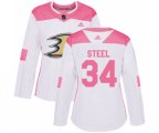 Women Anaheim Ducks #34 Sam Steel Authentic White Pink Fashion Hockey Jersey
