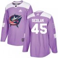 Columbus Blue Jackets #45 Lukas Sedlak Authentic Purple Fights Cancer Practice NHL Jersey