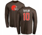 Cleveland Browns #10 Taywan Taylor Brown Name & Number Logo Long Sleeve T-Shirt