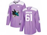 Adidas San Jose Sharks #61 Justin Braun Purple Authentic Fights Cancer Stitched NHL Jersey