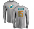 Miami Dolphins #15 Albert Wilson Ash Name & Number Logo Long Sleeve T-Shirt