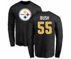 Pittsburgh Steelers #55 Devin Bush Black Name & Number Logo Long Sleeve T-Shirt
