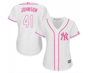 Women\'s New York Yankees #41 Randy Johnson Authentic White Fashion Cool Base Baseball Jersey