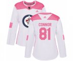 Women Winnipeg Jets #81 Kyle Connor Authentic White Pink Fashion NHL Jersey