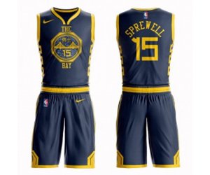 Golden State Warriors #15 Latrell Sprewell Authentic Navy Blue Basketball Suit Jersey - City Edition