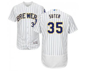 Milwaukee Brewers #35 Brent Suter White Home Flex Base Authentic Collection Baseball Jersey