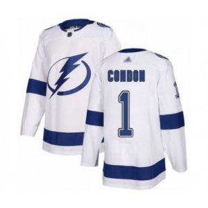 Tampa Bay Lightning #1 Mike Condon Authentic White Away Hockey Jersey