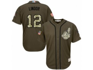 Cleveland Indians #12 Francisco Lindor Authentic Green Salute to Service MLB Jersey