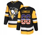 Adidas Pittsburgh Penguins #66 Mario Lemieux Authentic Black USA Flag Fashion NHL Jersey