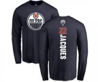 Edmonton Oilers #22 Jean-Francois Jacques Navy Blue Backer Long Sleeve T-Shirt