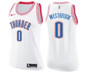 Women\'s Oklahoma City Thunder #0 Russell Westbrook Swingman White Pink Fashion Basketball Jersey