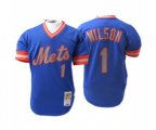 New York Mets #1 Mookie Wilson Authentic Blue Throwback Baseball Jersey