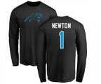 Carolina Panthers #1 Cam Newton Black Name & Number Logo Long Sleeve T-Shirt