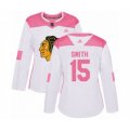 Women's Chicago Blackhawks #15 Zack Smith Authentic White Pink Fashion Hockey Jersey
