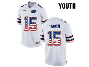 2016 US Flag Fashion Youth Florida Gators Tim Tebow #15 College Football Jersey - White