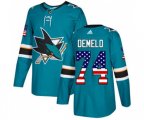 Adidas San Jose Sharks #74 Dylan DeMelo Authentic Teal Green USA Flag Fashion NHL Jersey