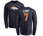 Denver Broncos #7 John Elway Navy Blue Name & Number Logo Long Sleeve T-Shirt