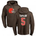 Cleveland Browns #5 Tyrod Taylor Brown Name & Number Logo Pullover Hoodie