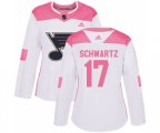 Women Adidas St. Louis Blues #17 Jaden Schwartz Authentic White Pink Fashion NHL Jersey