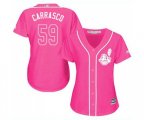 Women's Cleveland Indians #59 Carlos Carrasco Authentic Pink Fashion Cool Base Baseball Jersey