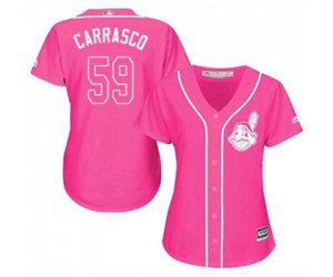 Women\'s Cleveland Indians #59 Carlos Carrasco Authentic Pink Fashion Cool Base Baseball Jersey