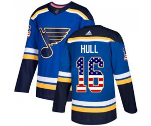 Adidas St. Louis Blues #16 Brett Hull Authentic Blue USA Flag Fashion NHL Jersey