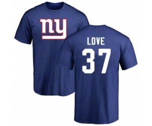 New York Giants #37 Julian Love Royal Blue Name & Number Logo T-Shirt