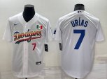 Los Angeles Dodgers #7 Julio Urias Rainbow Number White Mexico Cool Base Nike Jersey