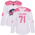 Women's Columbus Blue Jackets #71 Nick Foligno Authentic White Pink Fashion NHL Jersey