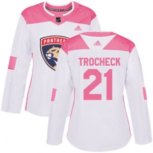 Women\'s Florida Panthers #21 Vincent Trocheck Authentic White Pink Fashion NHL Jersey