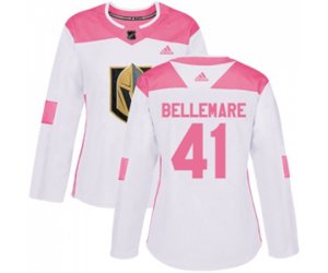 Women Vegas Golden Knights #41 Pierre-Edouard Bellemare Authentic White Pink Fashion NHL Jersey