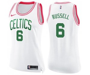 Women\'s Boston Celtics #6 Bill Russell Swingman White Pink Fashion Basketball Jersey