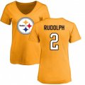 Pittsburgh Steelers #2 Mason Rudolph Gold Name & Number Logo Slim Fit T-Shirt