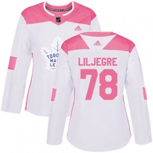 Women Toronto Maple Leafs #78 Timothy Liljegren Authentic White Pink Fashion NHL Jersey