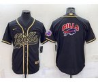 Buffalo Bills Black Team Big Logo With Patch Cool Base Stitched Baseball Jersey