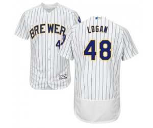 Milwaukee Brewers #48 Boone Logan White Home Flex Base Authentic Collection Baseball Jersey