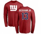 New York Giants #13 Odell Beckham Jr Red Name & Number Logo Long Sleeve T-Shirt