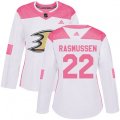 Women's Adidas Anaheim Ducks #22 Dennis Rasmussen Authentic White Pink Fashion NHL Jersey