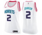 Women's Charlotte Hornets #2 Larry Johnson Swingman White Pink Fashion Basketball Jersey