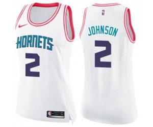 Women\'s Charlotte Hornets #2 Larry Johnson Swingman White Pink Fashion Basketball Jersey