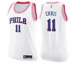 Women\'s Philadelphia 76ers #11 James Ennis Swingman White Pink Fashion Basketball Jersey